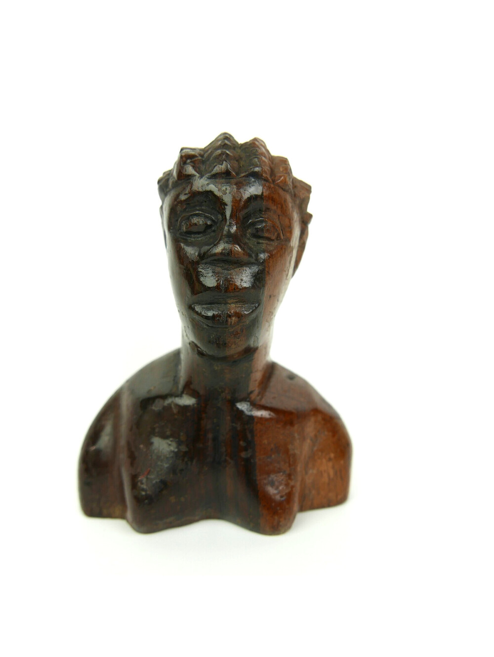Vintage Hand Carved African Tribal Wood Bust Sculpture Head Art Two-Tone 4.25"